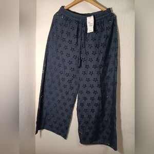 Elegant Navy Blue Eyelet Pants